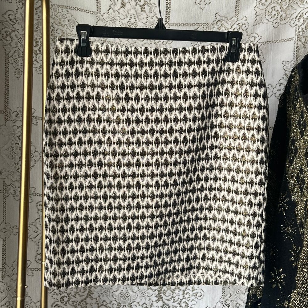 Sparkly Metallic Gold, Black and Cream Loft Outlet Mini Skirt - Size 6 P